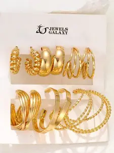 Jewels Galaxy Set Of 6 Gold Plated Contemporary Hoop Earrings