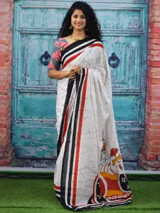 KIAARON Tie And Dye Pure Cotton Block Print Saree