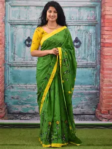 KIAARON Floral Pure Cotton Block Print Saree