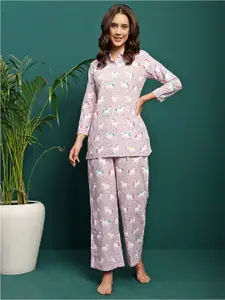 Sangria Unicorn Printed Cotton Night Suit Set