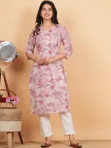 Vbuyz Floral Printed Pure Cotton Angrakha Kurta