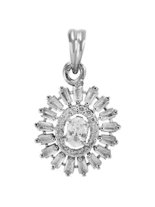 Taraash Silver-Plated 925 Sterling Silver Cubic Zirconia Floral Pendant