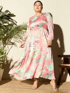 CURVE BY KASSUALLY Plus Size Floral Printed Puff Sleeve Maxi Dress