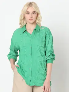 Vero Moda Spread Collar Self Design Oversized Casual Shirt