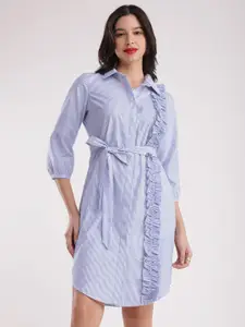 FableStreet Striped Cotton Shirt Collar Cuffed Sleeves Opaque Shirt Casual Dress