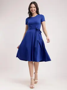 FableStreet Knitted Belted Fit & Flare Dress