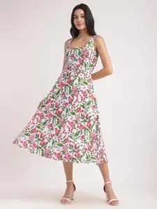FableStreet Floral Printed Sleeveless A-Line Midi Dress