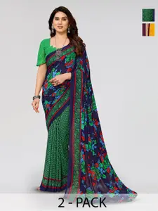 ANAND SAREES Selection Of 2 Floral Printed Georgette Sarees