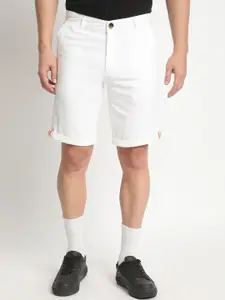The Roadster Lifestyle Co. Men White Pure Cotton Mid-Rise Slim Fit Shorts