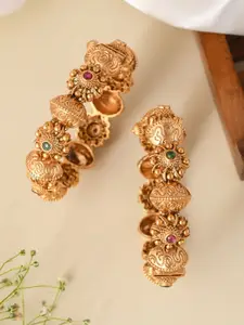 Designbox Set Of 2 Artificial Stones-Studded Ghungroo Charm Bangle