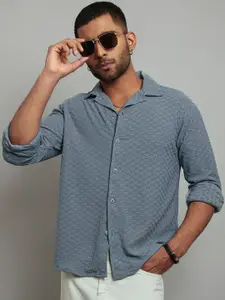 Powerlook India Slim Self Designed Spread Collar Casual Shirt