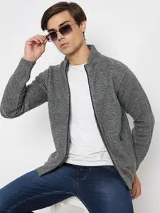 Duke Abstract Self Design Mock Collar Acrylic Front-Open Sweater