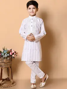 BAESD Boys Mandarin Collar Striped Embroidered Regular Sequinned Kurta with Pyjamas