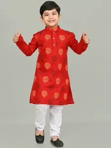 BAESD Boys Floral Printed Mandarin Collar Straight Kurta With Pyjamas