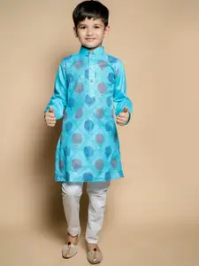 BAESD Boys Floral Printed Mandarin Collar Straight Kurta with Pyjamas