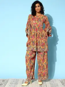 Runway Dreams Printed Round Neck Top & Mid-Rise Trouser Co-Ords