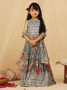 KID1 Girls Floral Printed Sequinned Ready to Wear Lehenga & Blouse With Dupatta
