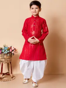 BAESD Boys Striped Embroidered Sequinned Straight Kurta with Patiala