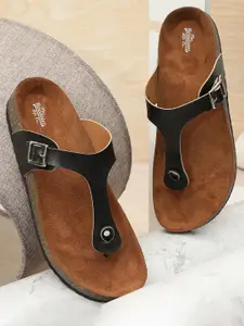 The Roadster Lifestyle Co. Black T-Strap Flats With Buckles Detail