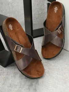 The Roadster Lifestyle Co. Women Bronze Toned Open-Toe Flats With Buckle Detail