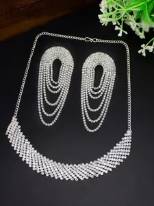 PRIVIU Silver Plated Cubic Zirconia Layered Necklace and Earrings