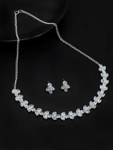 PRIVIU Silver Plated Cubic Zirconia Necklace and Earrings