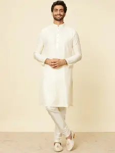 Manyavar Chevron Embroidered Mandarin Collar Straight Kurta with Pyjamas