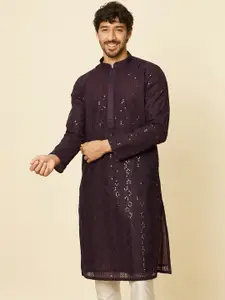 Manyavar Geometric Embroidered Sequined Georgette Straight Kurta with Pyjamas