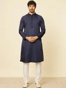 Manyavar Mandarin Collar Straight Satin Kurta with Pyjamas