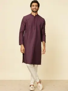 Manyavar Woven Design Mandarin Collar Kurta with Pyjamas