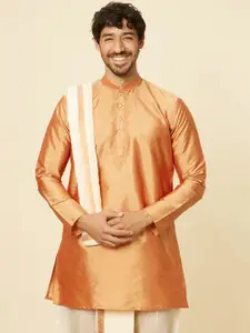 Manyavar Brown Mandarin Collar Straight Kurta With Panchakattu