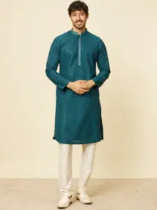 Manyavar Geometric Embroidered Mandarin Collar Sequinned Kurta with Pyjamas
