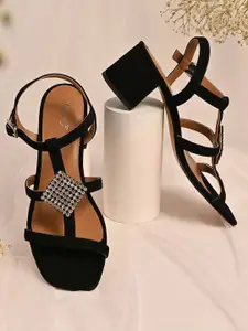 Saint G Embellished Open Toe Leather Block Heels