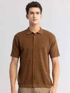 Snitch Brown Classic Self Design Casual Shirt