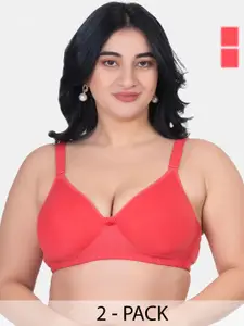 KOMLI Pack Of 2 Plus Size Lightly Padded Cotton Minimizer Bra With All Day Comfort