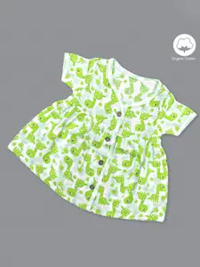 Born Babies Girls Conversational Print Short Sleeves Organic Cotton Fit & Flare Dress