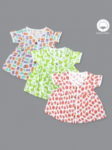 Born Babies Girls Pack Of 3 Polka Conversational Printed Organic Cotton A-Line Dress