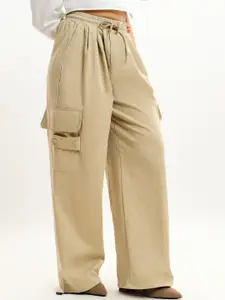 FREAKINS Women Straight Fit High-Rise Clean Look Cotton Denim Cargo