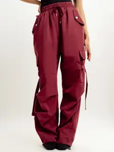 FREAKINS Women Tapered Fit High-Rise Clean Look Stretchable Cargo Jeans