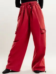 FREAKINS Women Straight Fit High-Rise Clean Look Stretchable Cargo Jeans