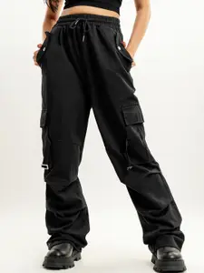 FREAKINS Women Straight Fit High-Rise Cotton Denim Cargo