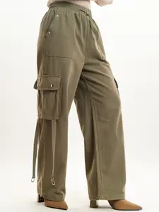 FREAKINS Women Straight Fit High-Rise Clean Look Stretchable Cargo Jeans