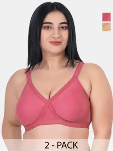 KOMLI Plus Size Pack Of 2 Full Coverage Non Padded Cotton Workout Bra With All Day Comfort