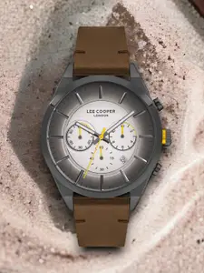 Lee Cooper Men Brass Dial & Leather Bracelet Digital Chronograph Watch LC07286.065