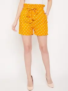 PANIT Women Mustard Yellow Polka Dot Printed Loose Fit High-Rise Shorts