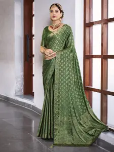Satrani Green Ethnic Motifs Woven Design Zari Saree