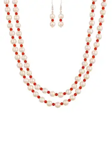 RATNAVALI JEWELS Artificial Beads Layered Necklace and Earrings