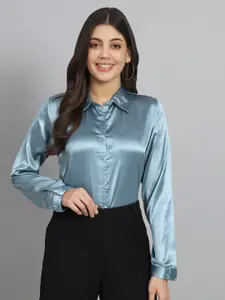 Funday Fashion Spread Collar Satin Casual Shirt