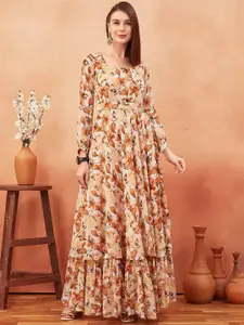 ODD BY chansi TRENDZ Floral Printed Flared Ethnic Maxi Gown Ethnic Dress
