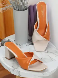 DressBerry Orange Coloured Colourblocked Block Heels